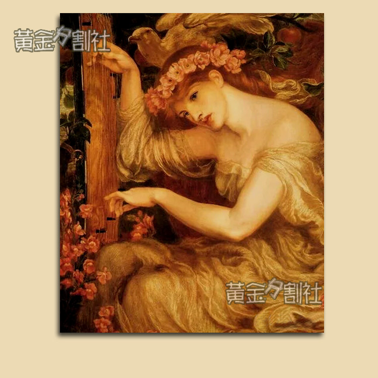 欧式新古典人物纯手绘油画现代装饰画无框画经典音乐美女贵妇竖琴