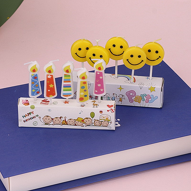 儿童卡通生日蜡烛蛋糕装饰插件笑脸火苗形状彩色小蜡烛网红10个装