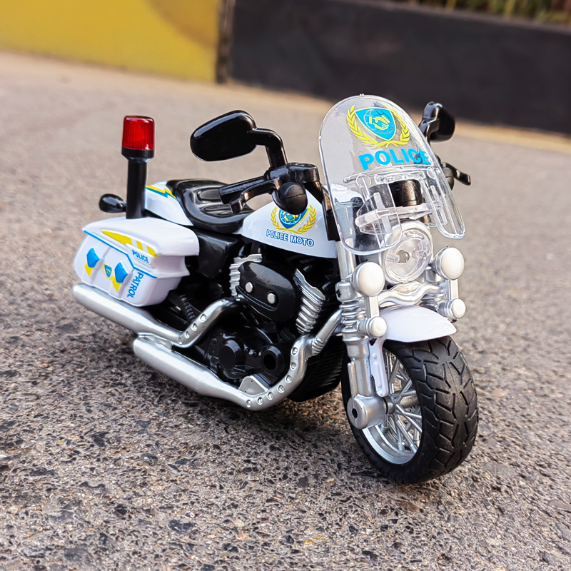 声光回力摩托车仿真儿童音乐警察警用巡逻车电动男孩玩具礼盒装