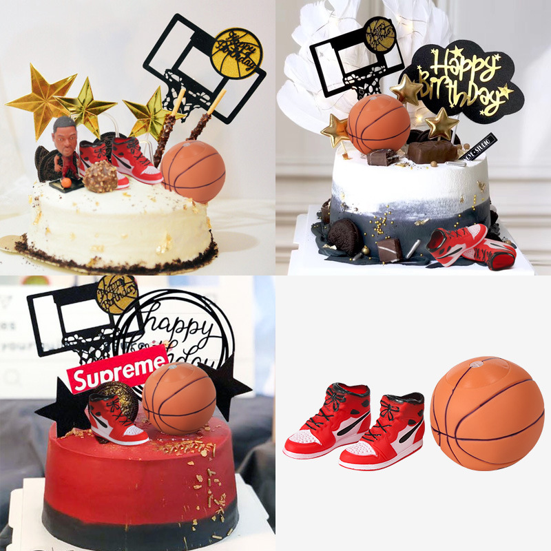 篮球主题迷你篮球鞋孩生神场景生日蛋糕派对装饰品摆件玩具插件