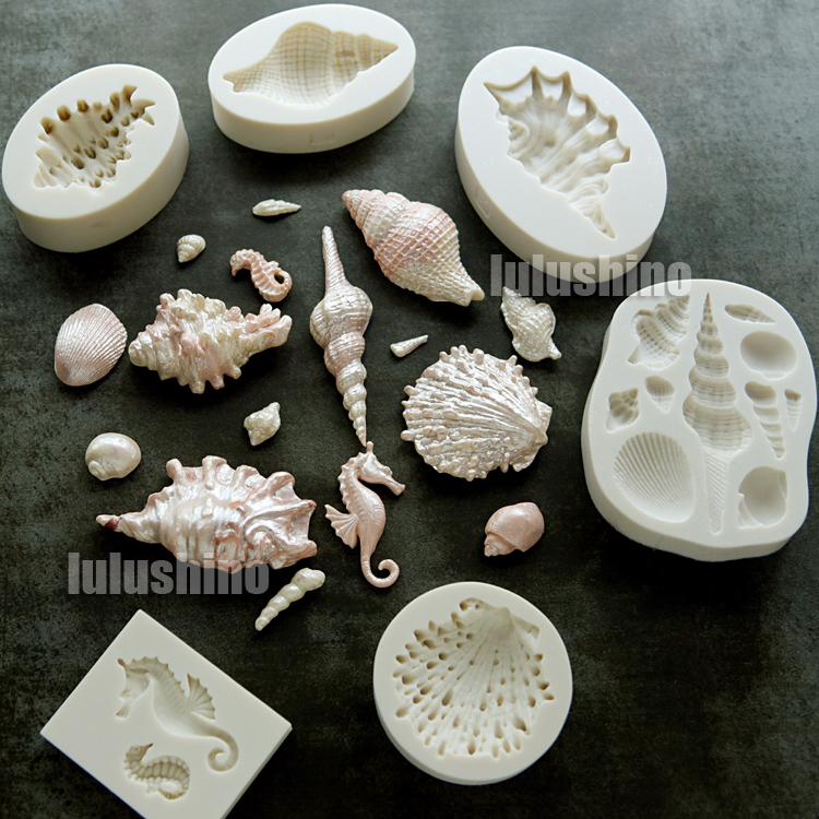 翻糖蛋糕硅胶模具 干佩斯造型模具 海螺 贝壳珍珠海马海洋主题