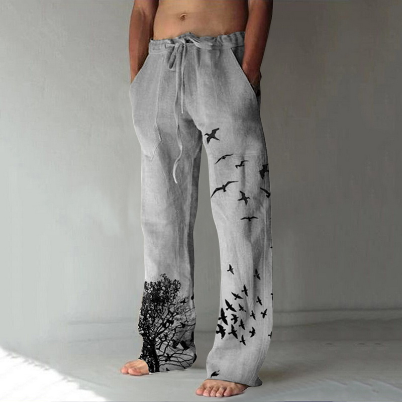 Grey Trousers Mid-Rise Printed Casual Pants 中腰印花休闲裤子