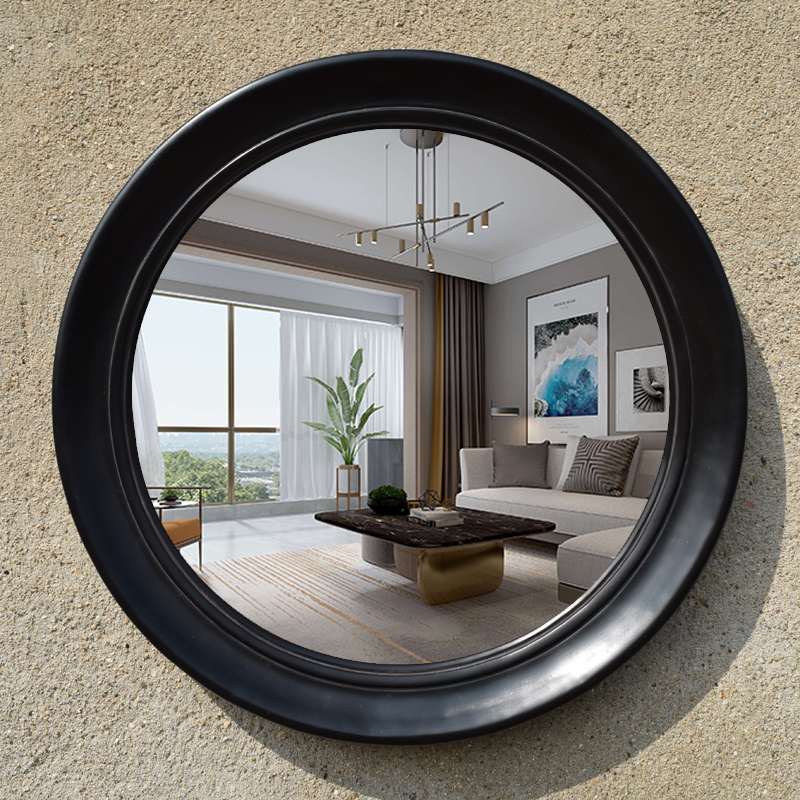 新款欧式美式现代简约卫浴镜黑色圆卫生间镜玄关镜浴室镜化妆镜子