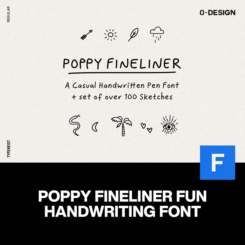 Poppy Fineliner趣味可爱钢笔手写涂鸦艺术英文logo字体设计素材