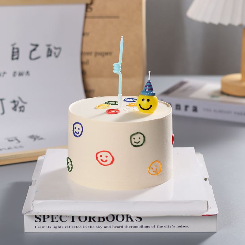 简约儿童生日蛋糕装饰摆件黄色笑脸表情包蜡烛插件甜品台烘焙插牌