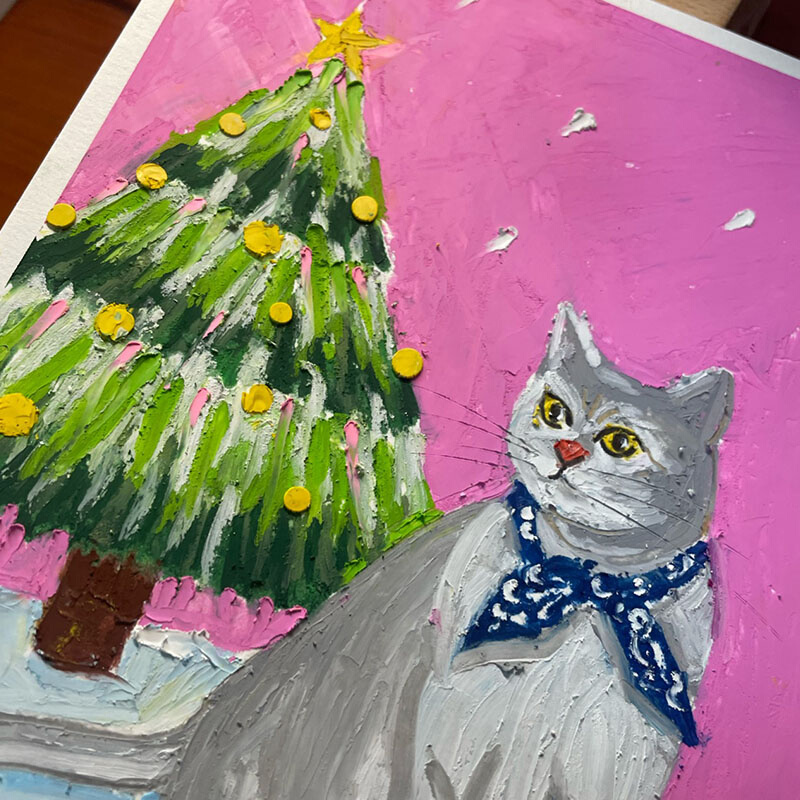 新油画棒超软卡通头像创意定制宠物可爱情侣婚礼猫咪复古手绘