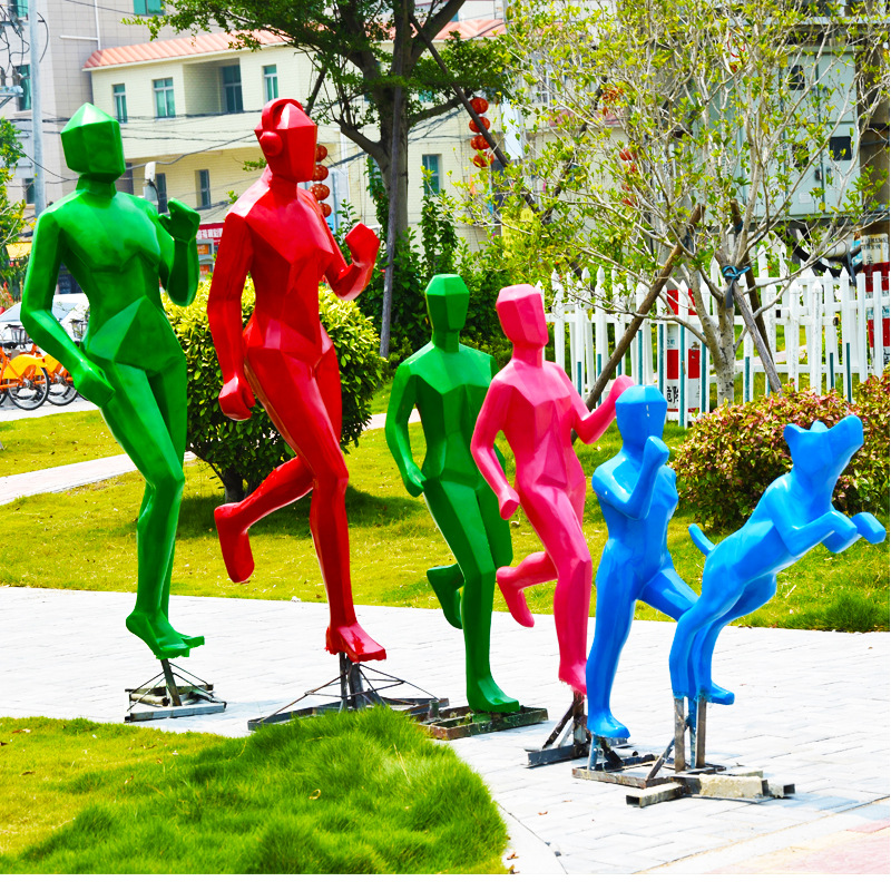 推荐玻璃钢雕塑大型户外跑步运动抽象人物摆件小区公园林景观体育
