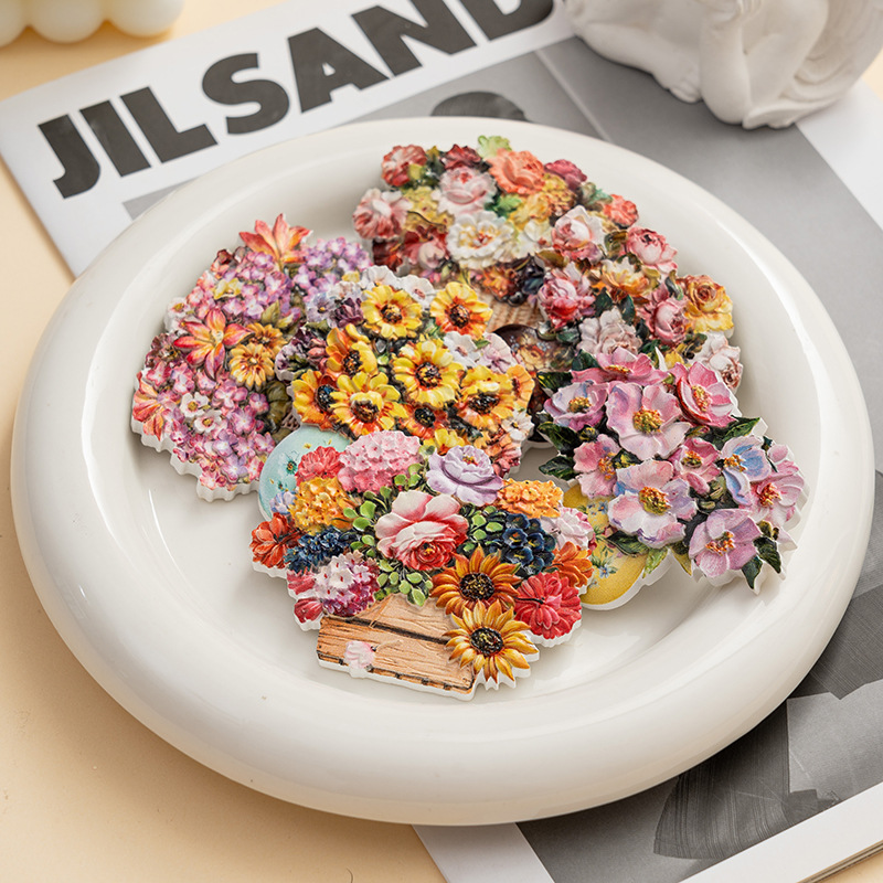 彩色花束油画装饰冰箱贴创意仿真向日葵玫瑰迷你花朵家居磁力贴