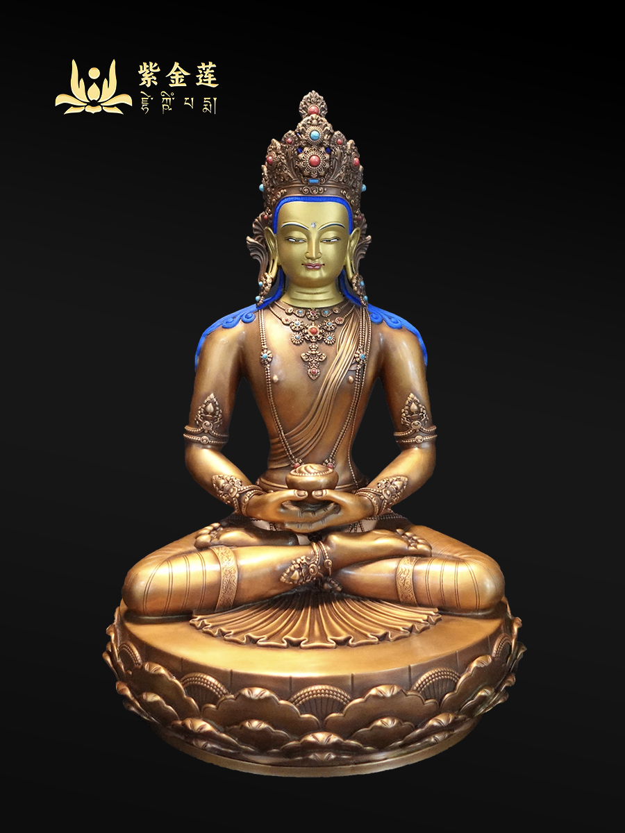 紫金莲尼泊尔西藏工艺紫铜红棕色扎纳巴扎尔风格阿弥陀佛纯铜摆件