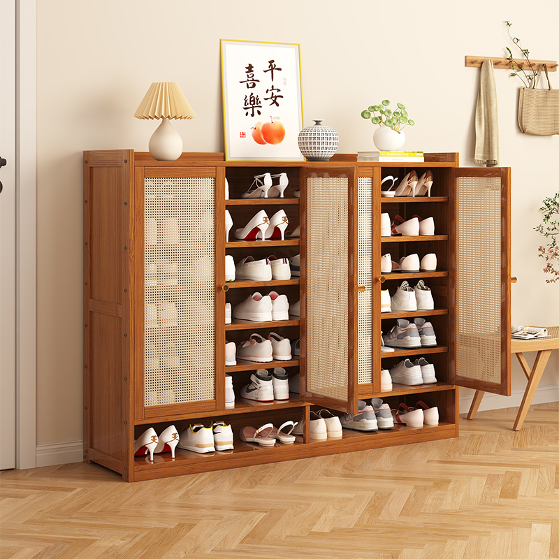 日式藤编鞋柜门口家用柜子室内防尘储物柜大容量入户收纳柜鞋架子