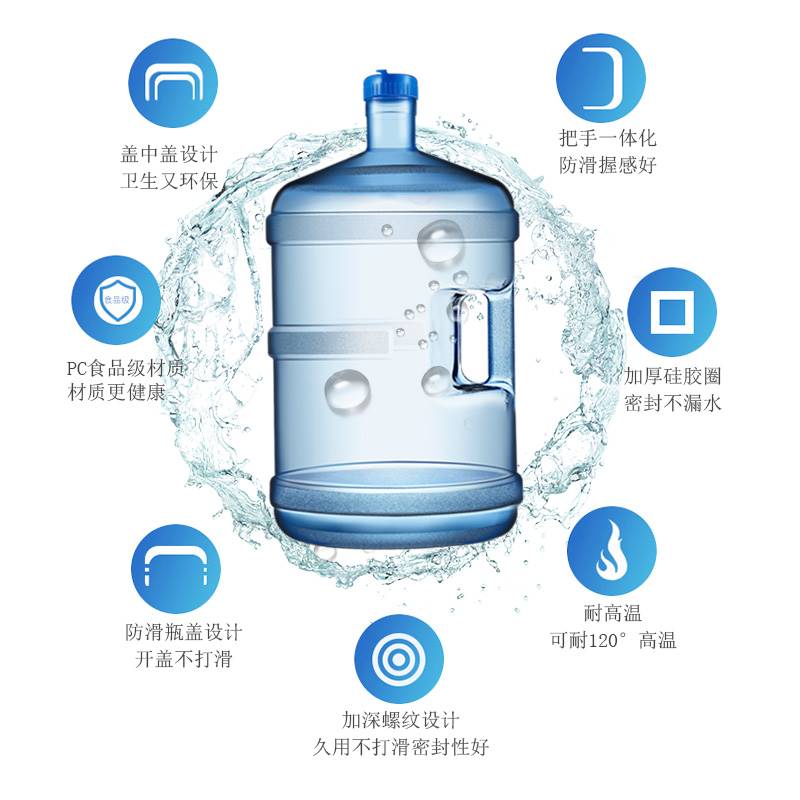 纯净水桶提矿泉水瓶加厚PC饮水机桶装水桶 储塑料手家用小型水桶