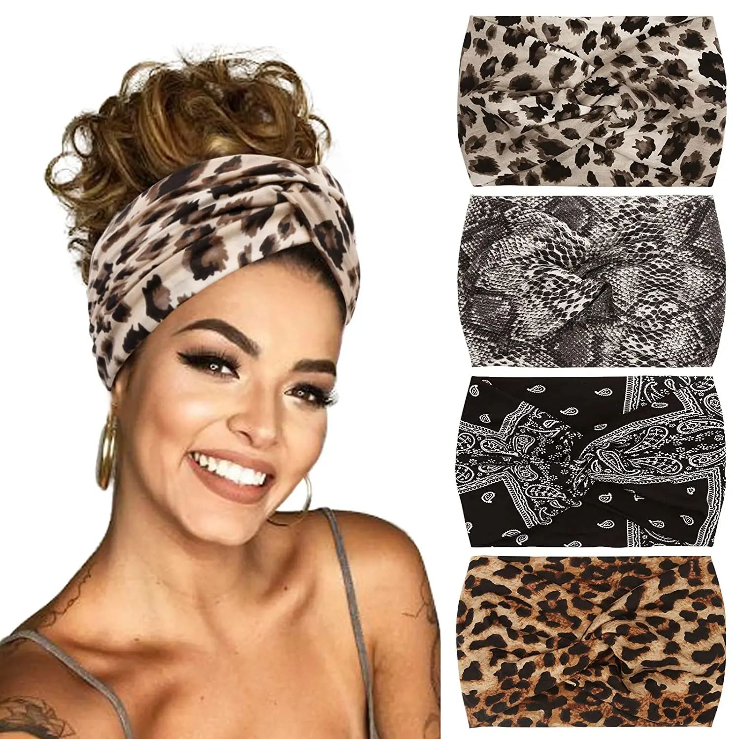 Yoga Headbands For Women's Hair Wide Thick Stretchy Boho Tur