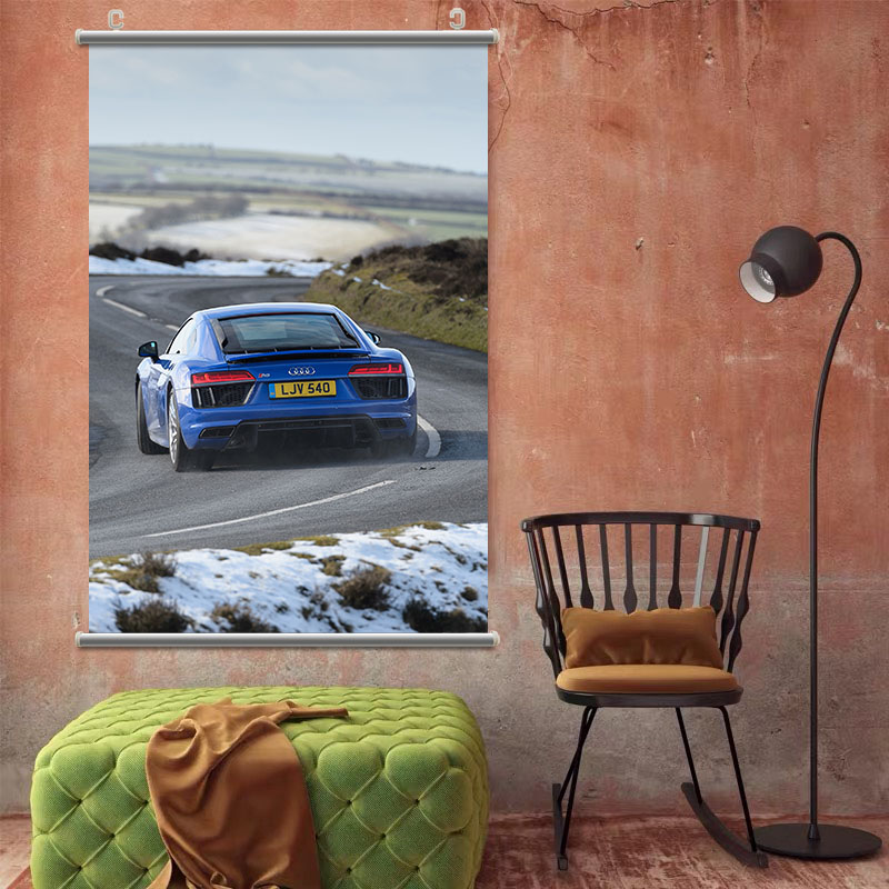 Audi R8汽车高清海报壁纸墙贴学生宿舍卧室卷轴挂画装饰来图定制