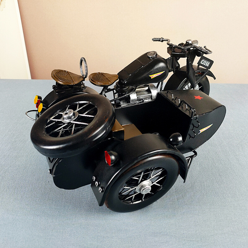铁艺复古长江750偏三轮摩托车模型装饰桌面摆件手工挎斗摄影道具