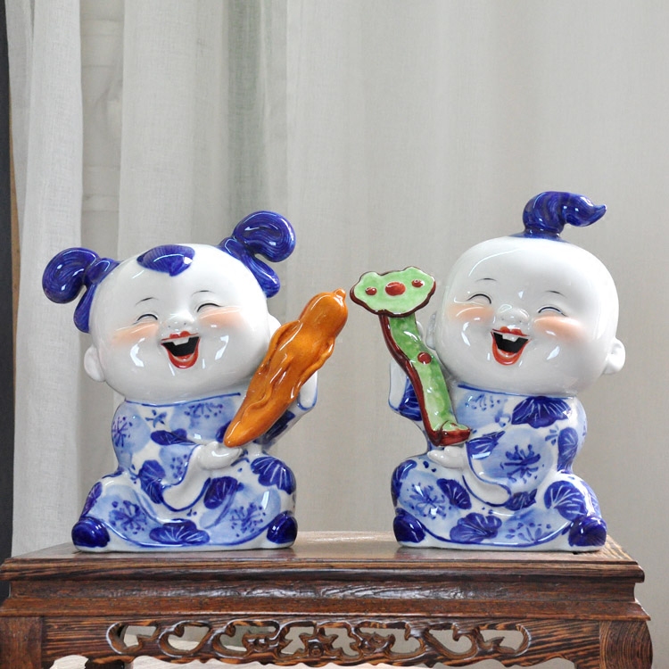 杨志喜作品有证书景德镇陶瓷童子娃娃客厅家居摆件招财人生如意萌