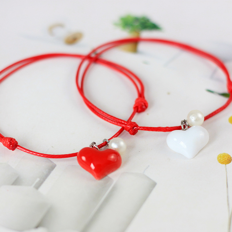 「爱心手链」创意小清新陶瓷一对情侣款手链韩版甜美礼物送男女友