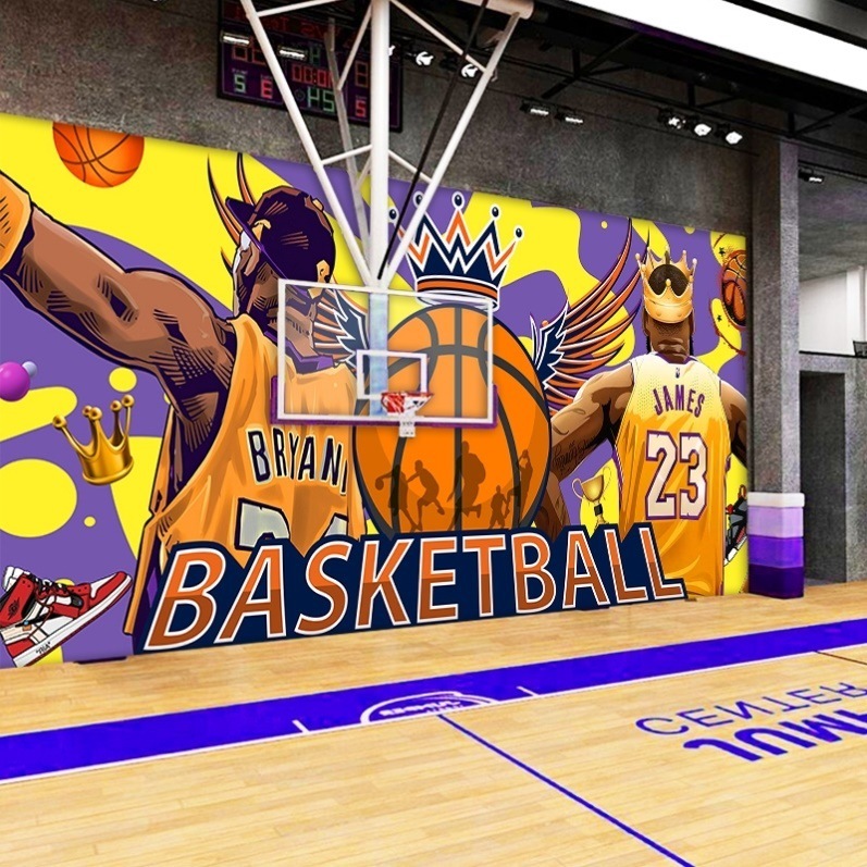 3D涂鸦篮球馆墙纸科比海报装饰背景墙健身房训练营少儿体能馆壁纸