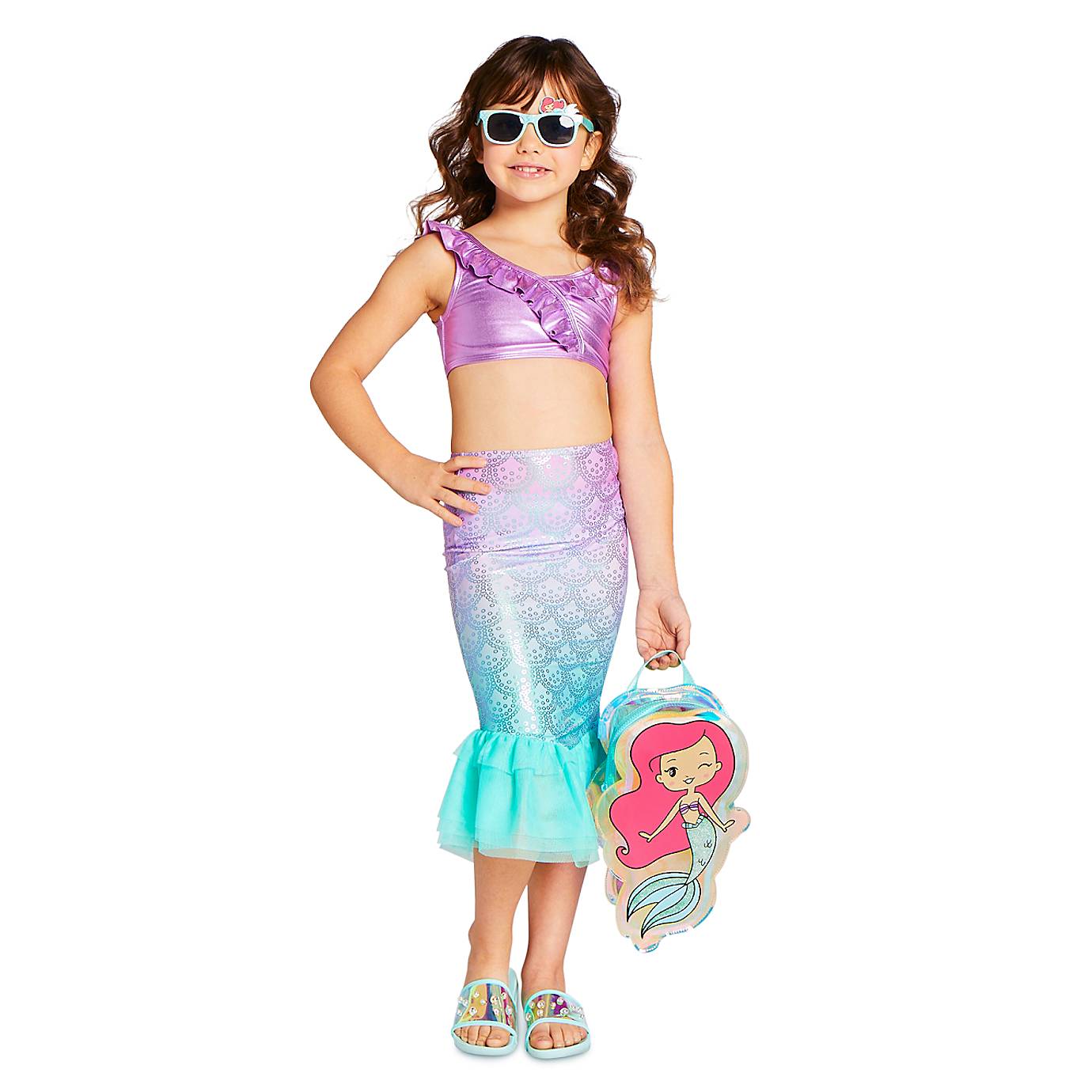 【DISNEY美国购回】现货Ariel美人鱼公主儿童分体游泳衣三件套