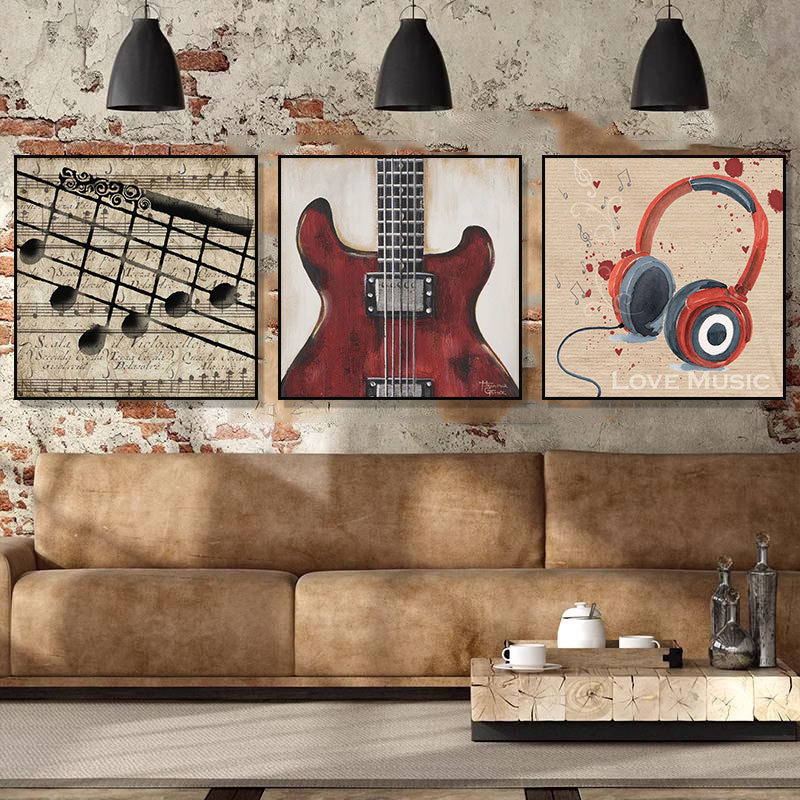 音乐教室装饰画琴行乐器小提琴吉他五线谱音符墙面挂画钢琴房壁画
