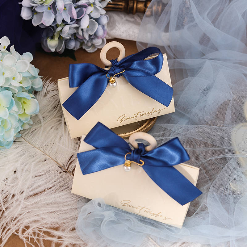 蓝色喜糖盒2023年新款结婚少女心三角盒星空婚礼糖果礼纸喜糖盒子