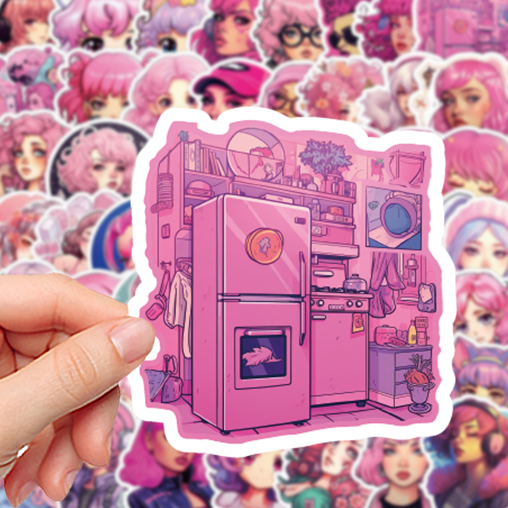 100张粉色女孩贴纸ins风少女心高颜值头像装饰行李箱手账本贴画