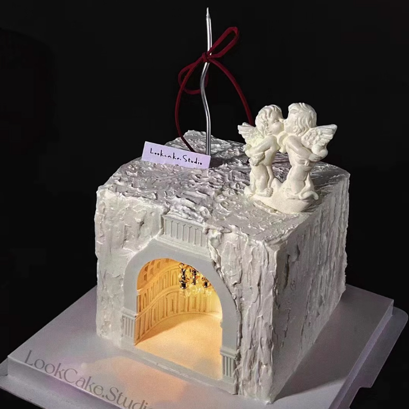 214情人节欧式城堡建筑丘比特天使蛋糕烘焙模具硅胶罗马古堡磨具