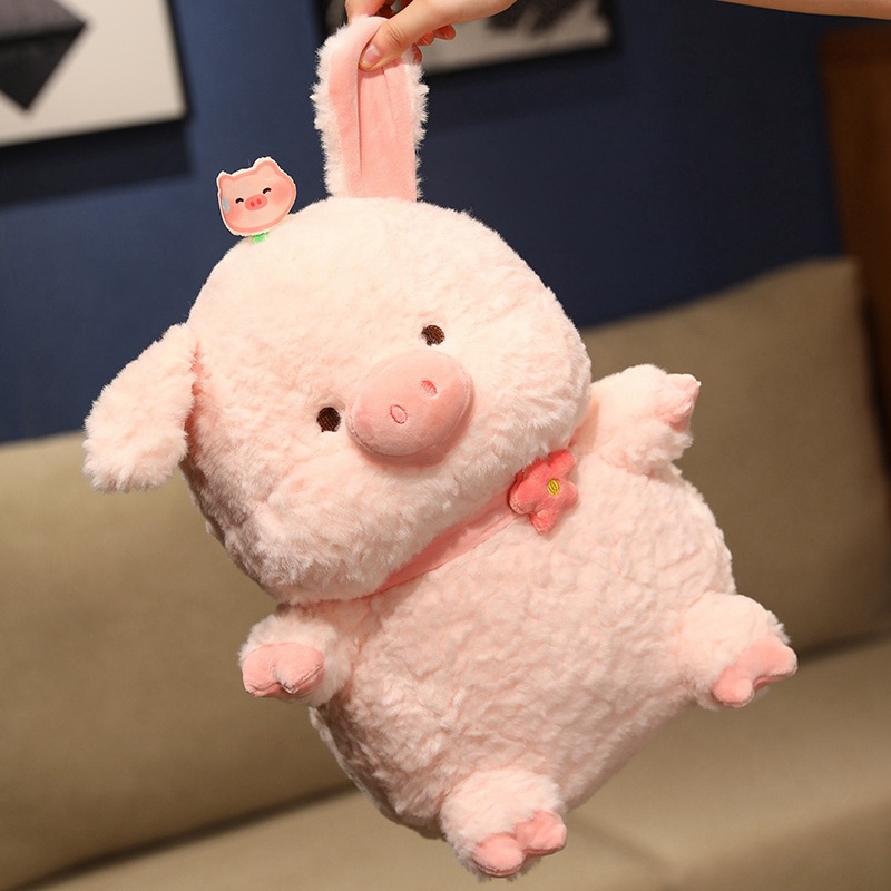 新款创意呆萌可爱pu猪猪抱枕粉色花朵小猪毛绒玩具公仔玩偶礼物