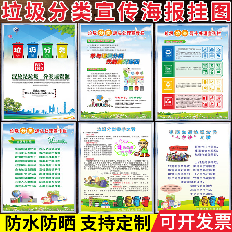 上海小区物业管理垃圾分类宣传栏海报标语图片挂图标识贴纸垃圾桶手抄报不可干湿厨余标贴校园环保展板
