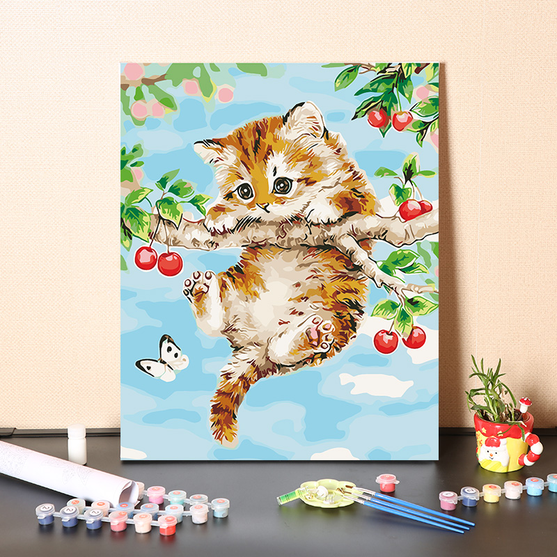 画画填色diy油彩画手绘涂色手工填充动物小猫咪治愈丙烯数字油画