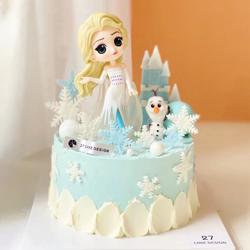 儿童女孩生日蛋糕装饰白衣冰雪女王爱莎小公主摆件雪花雪人插件