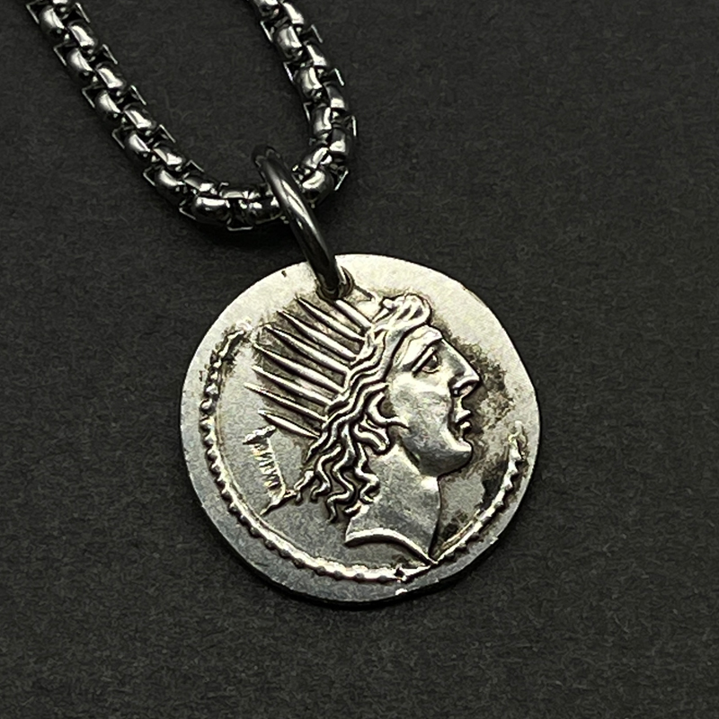 复古罗马硬币项链太阳神索尔赫利俄斯欧美合金饰品日月星手工吊坠