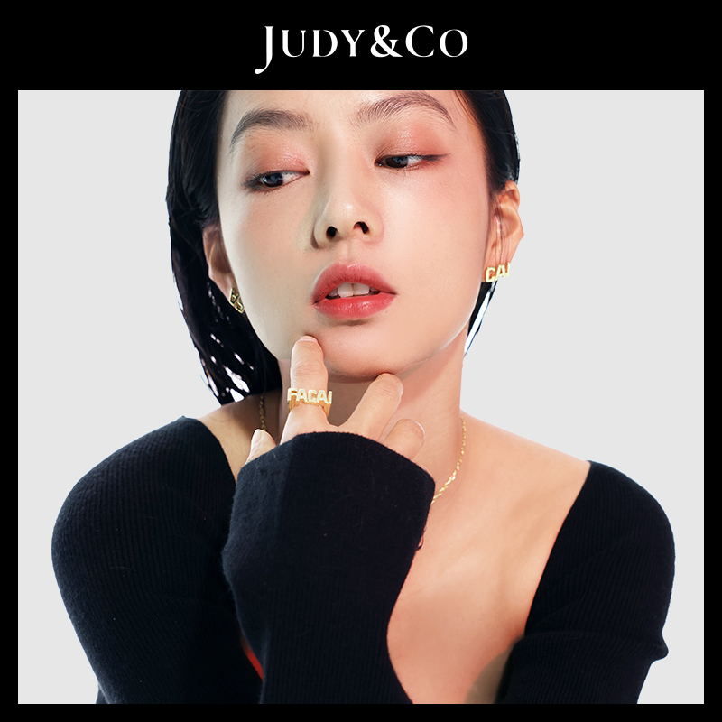 Judyco2021新款不劳而获系列金色FACAI开口戒指 男女情侣小众设计