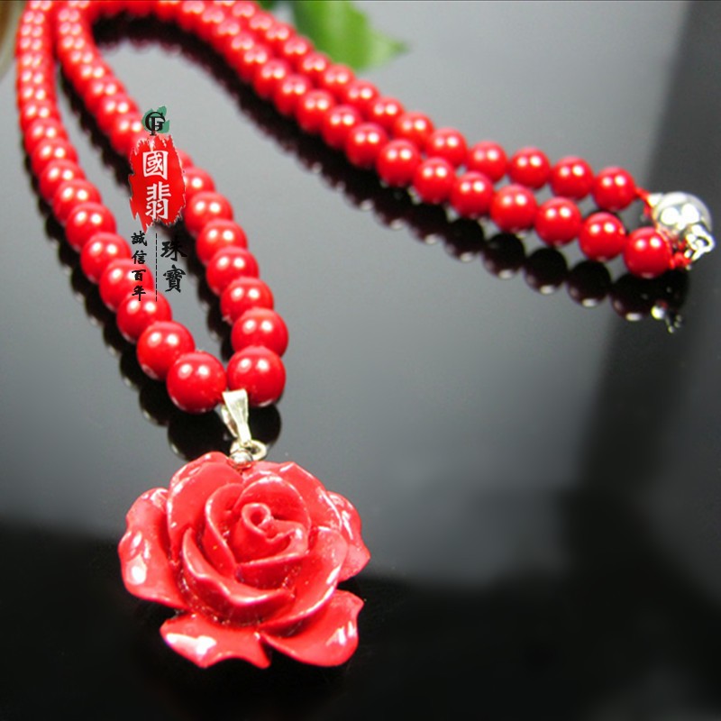 红色珊瑚浪漫玫瑰花项链毛衣链情人节新本命年女友礼物唯美爱饰品