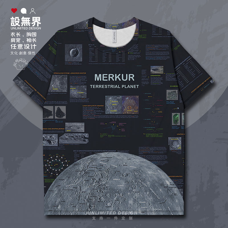 设无界水星MERKUR行星拼贴文字宇宙航天NASA速干T恤男女上衣000E