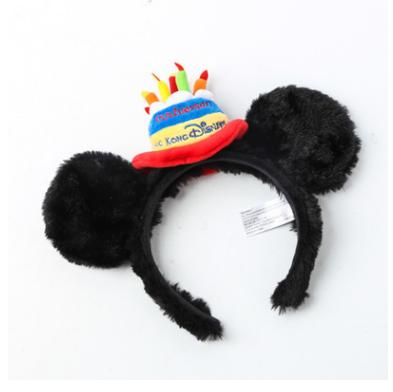 米奇生日帽款迪士尼发箍米妮可爱蝴蝶结卡通毛绒头箍派对儿童头纱