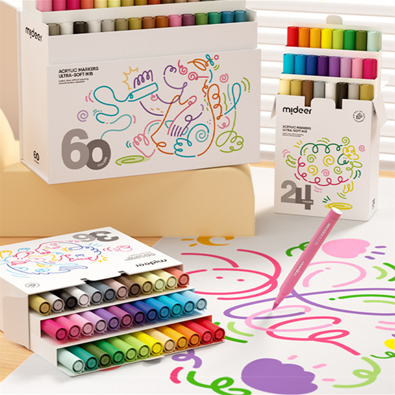 弥鹿丙烯马克笔软头儿童彩笔可水洗学生专用画笔幼儿园美术可叠色
