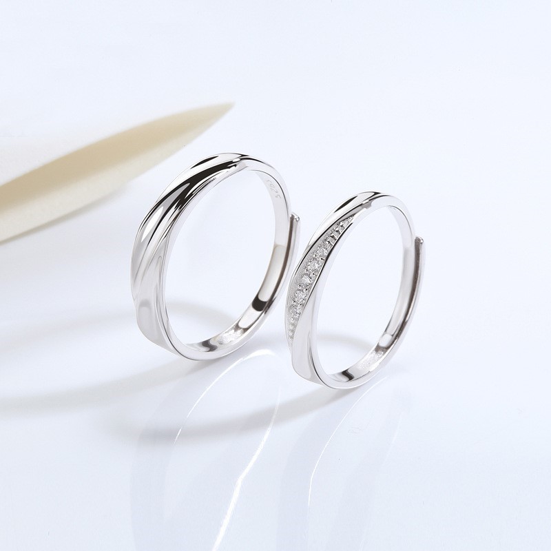 S925纯银情侣戒指莫比乌斯镶钻指环开口设计感小众对戒情人节礼物