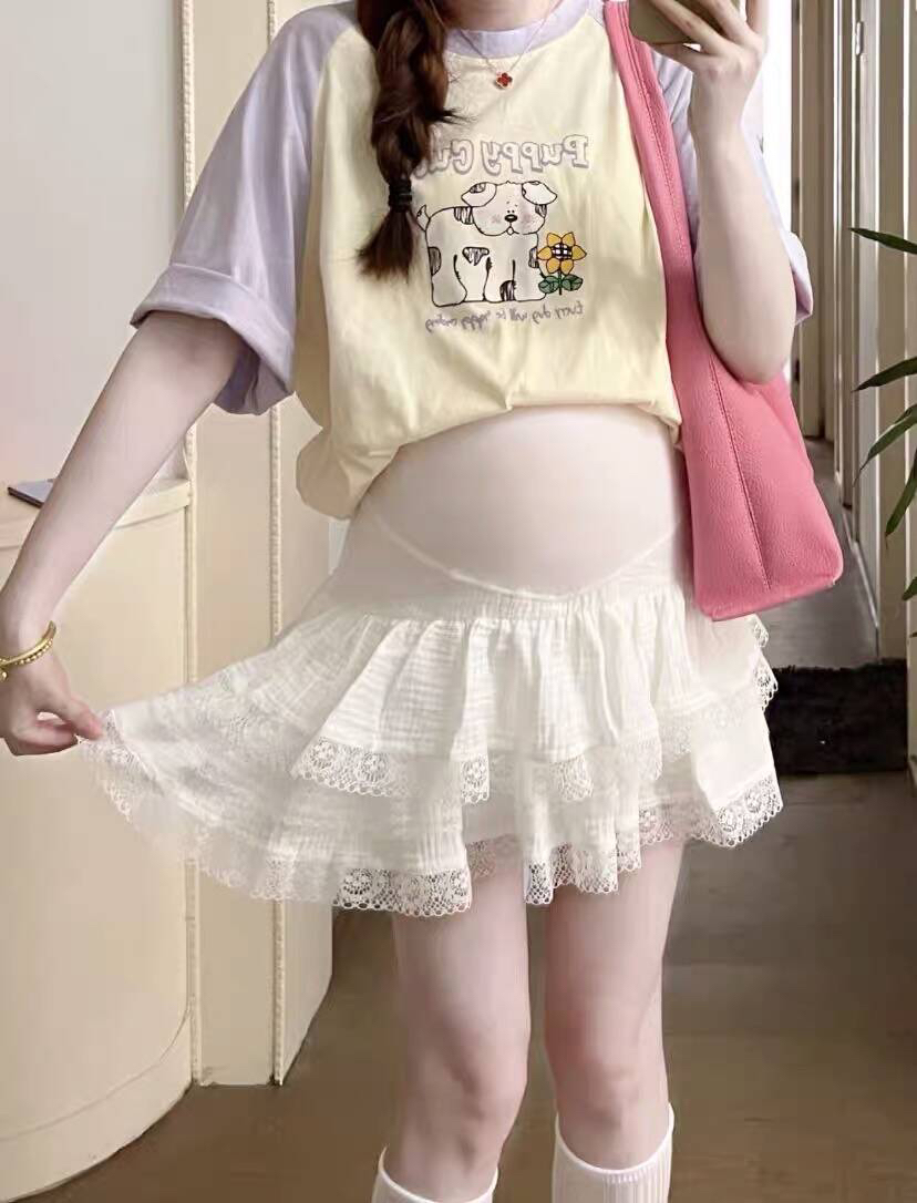 超仙孕妇半身裙夏季时尚外穿短裙夏天蕾丝花边蛋糕裙A字裙小白裙