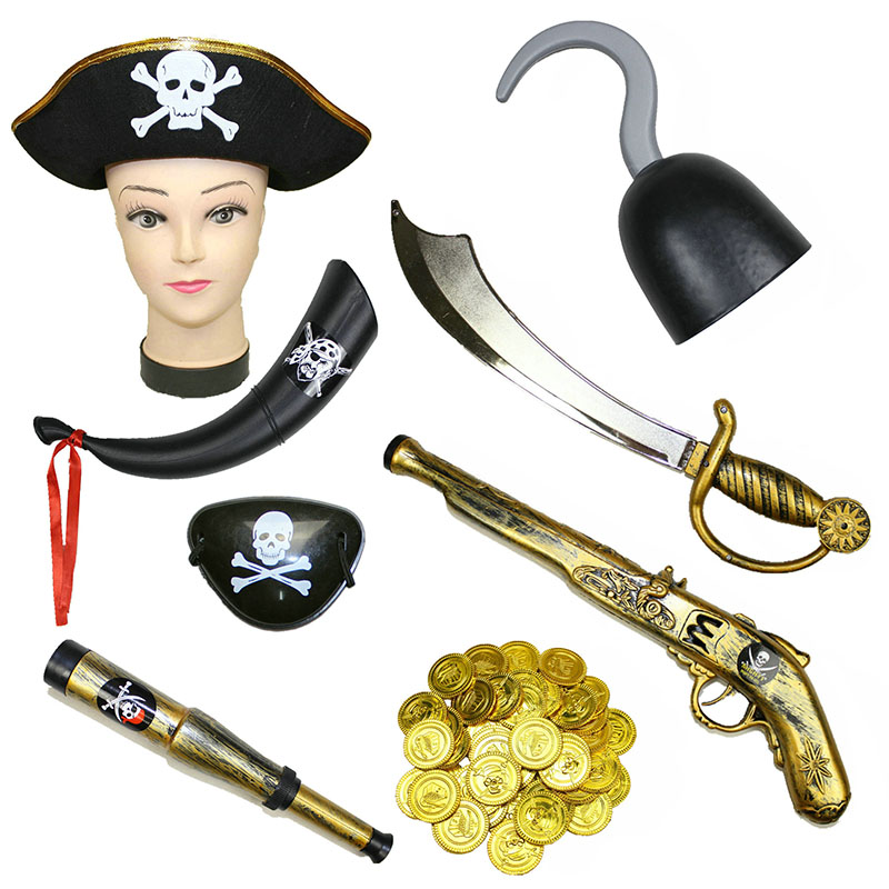 万圣节儿童装扮道具海盗枪刀钩望远镜号角喇叭帽子眼罩海盗船长