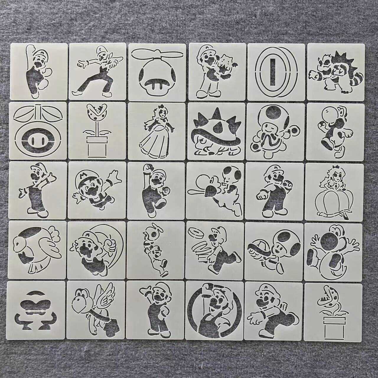 马里奥卡通动漫游戏镂空绘画模板儿童画半透明尺子刺绣模板软模板