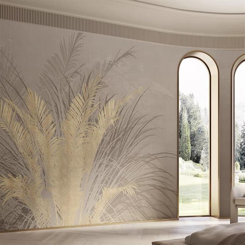 定制现代简约客厅沙发背景墙壁布法式叶子图卧室墙布轻奢素色定制