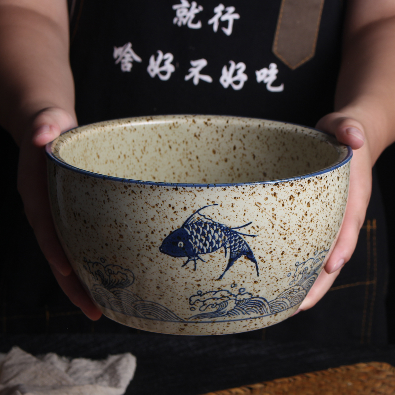 中式复古风钵钵鸡大碗商用加深厚边大号汤碗鱼图案老式串串香深碗