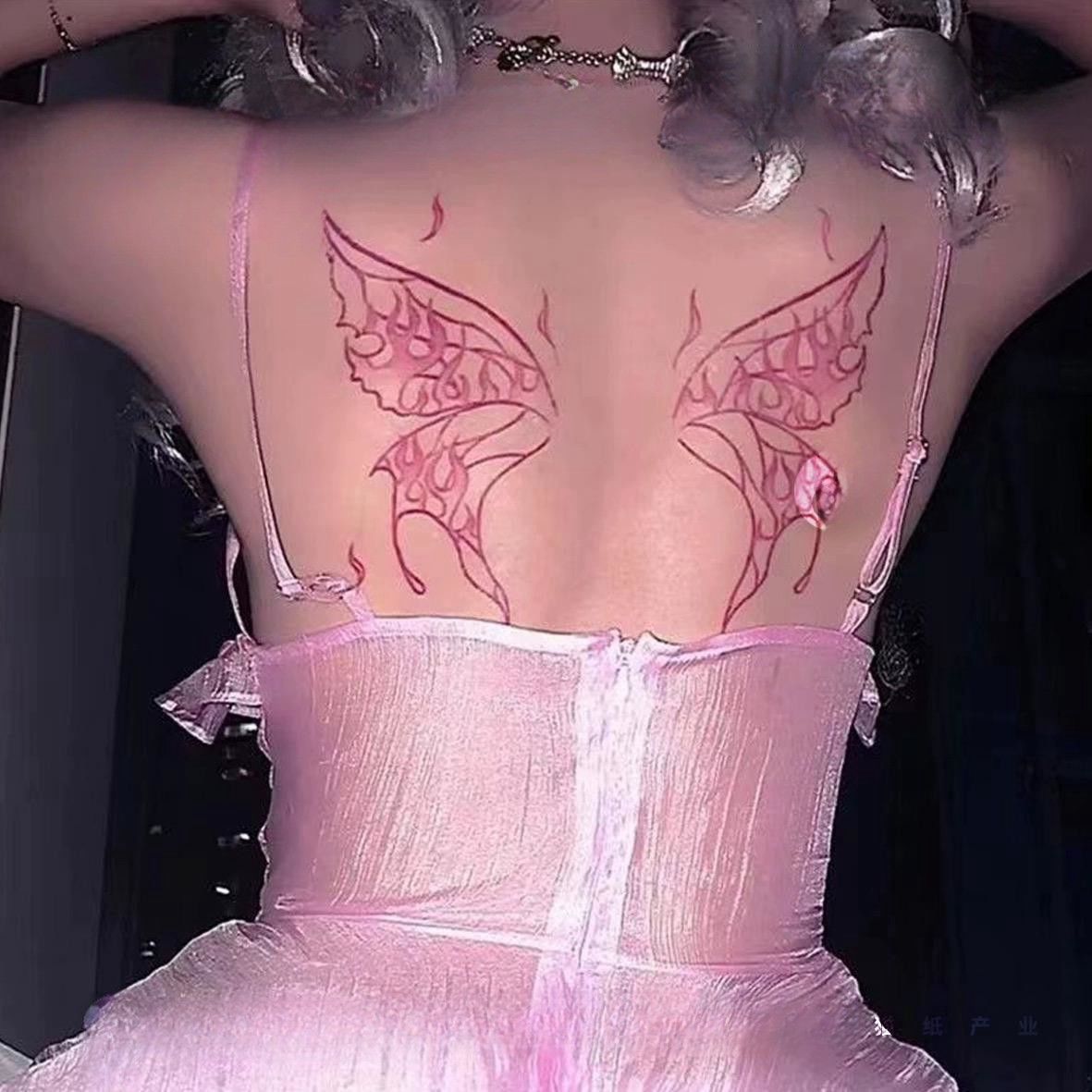 粉色浪漫蝴蝶翅膀ins少女后背图案肩胛骨性感纹身贴纸