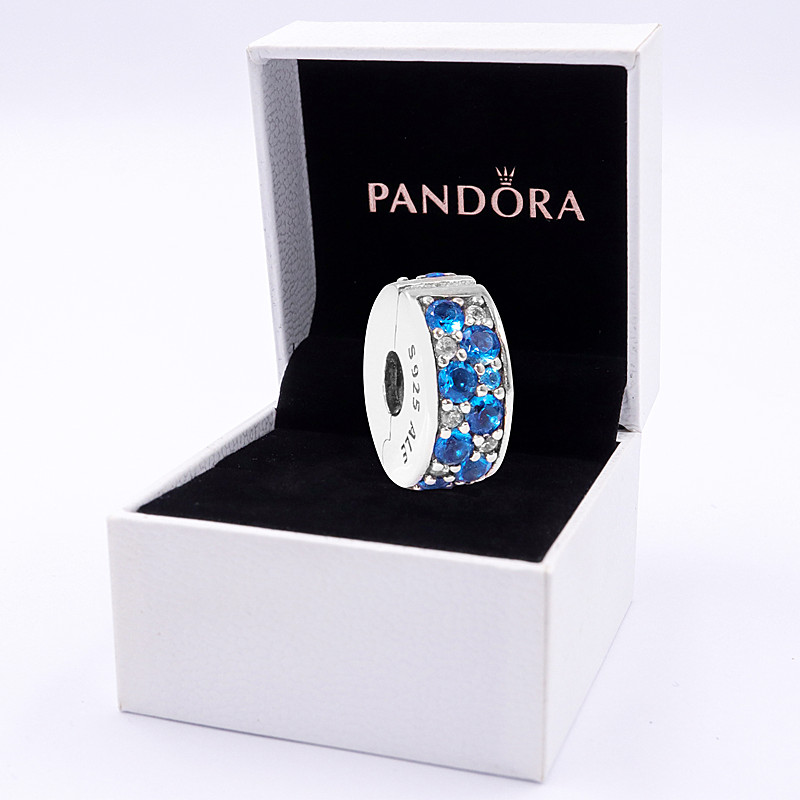 Pandora潘多拉925银蓝色闪烁优雅固定扣791817NSBMX串珠吊坠礼物