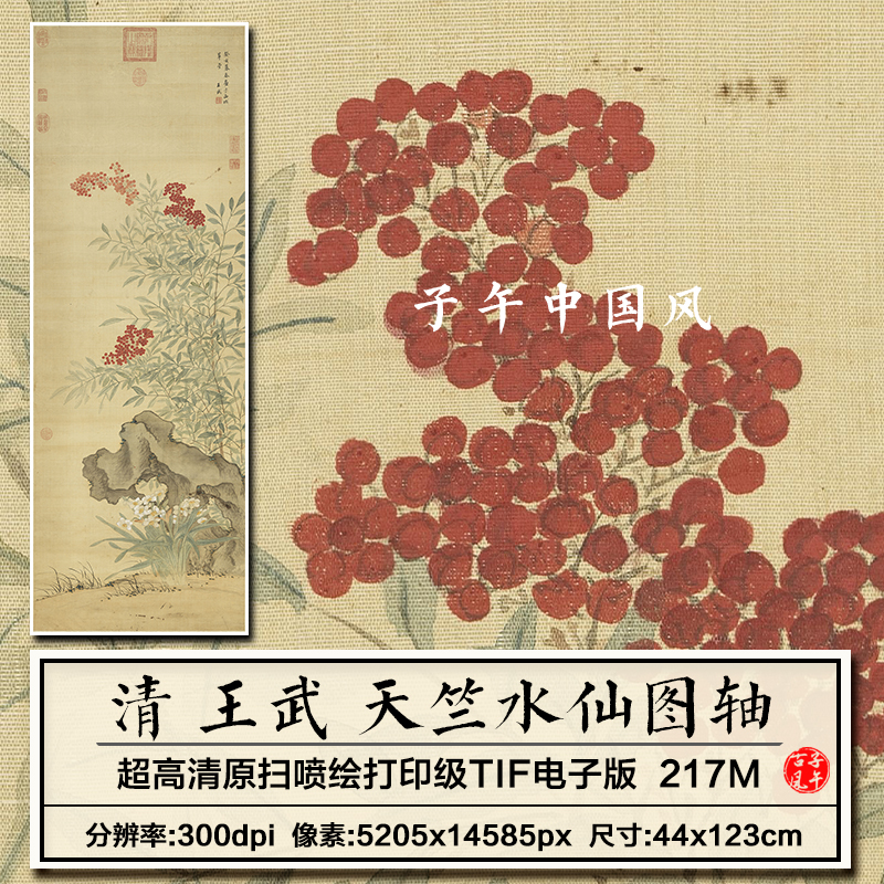 王武天竺水仙图轴清朝古代工笔花鸟绘画装饰打印高清电子图片素材