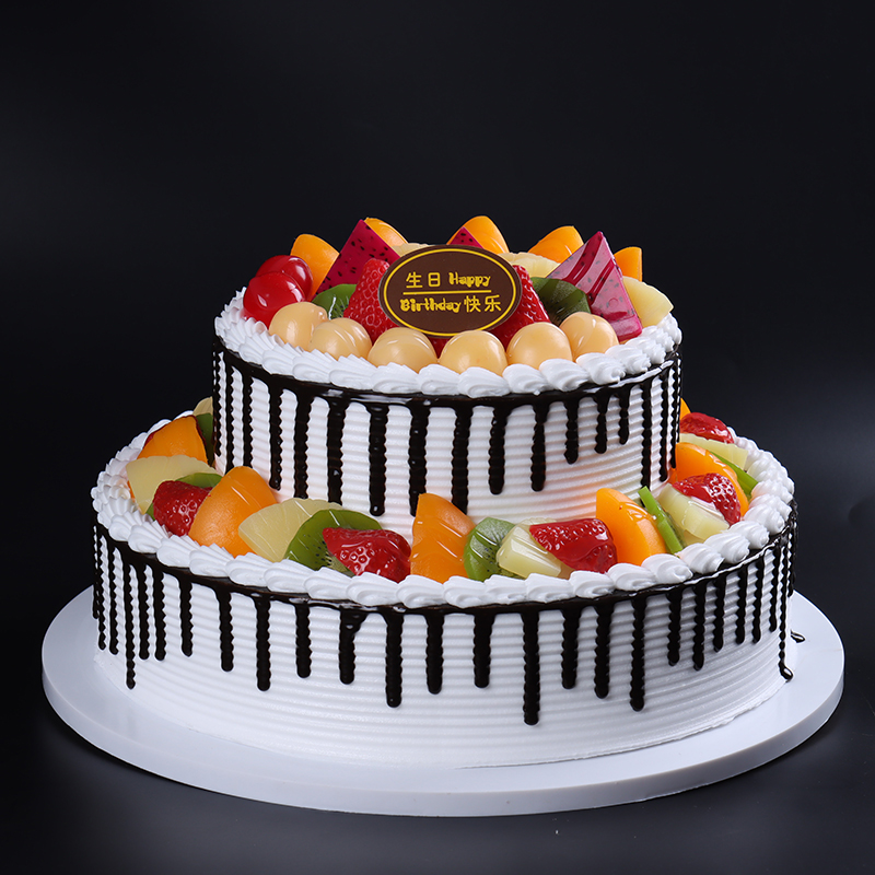 双层巧克力淋面大尺寸新款水果网红塑胶仿真生日蛋糕模型定制样品
