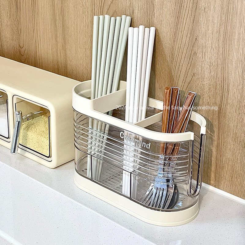 筷子收纳盒新款家用勺子筷子筒沥水置物架厨房台面餐具透明收纳架