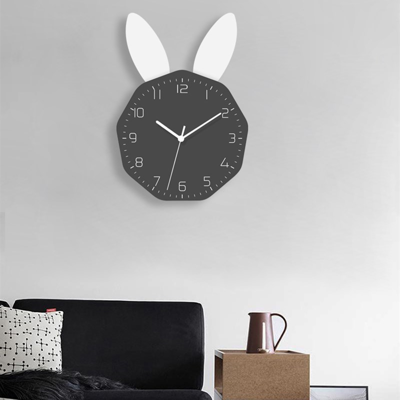 可爱小清新卡通客厅挂钟静音扫秒儿童房北欧创意卧室兔子钟表挂墙