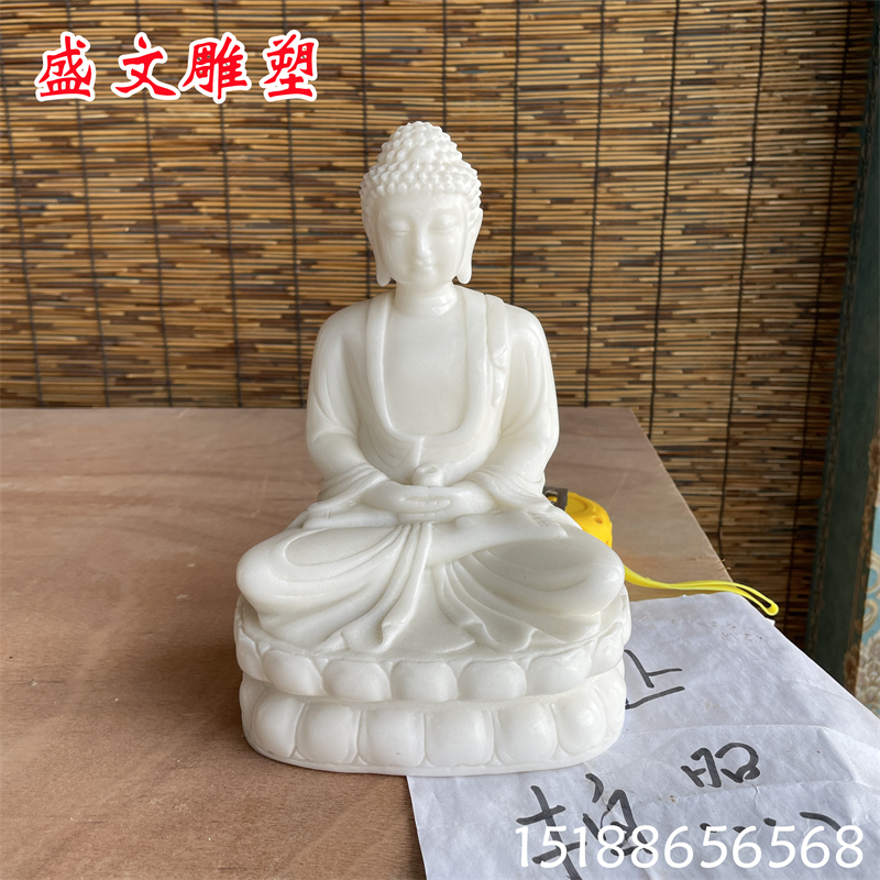 汉白玉石雕释迦摩尼桌面摆件坐佛头像寺庙中式佛像人物禅意摆件