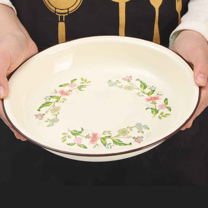 欧丽家珐琅加深搪瓷饭盘饭碟深汤盘子菜盘大容量铁瓷盘